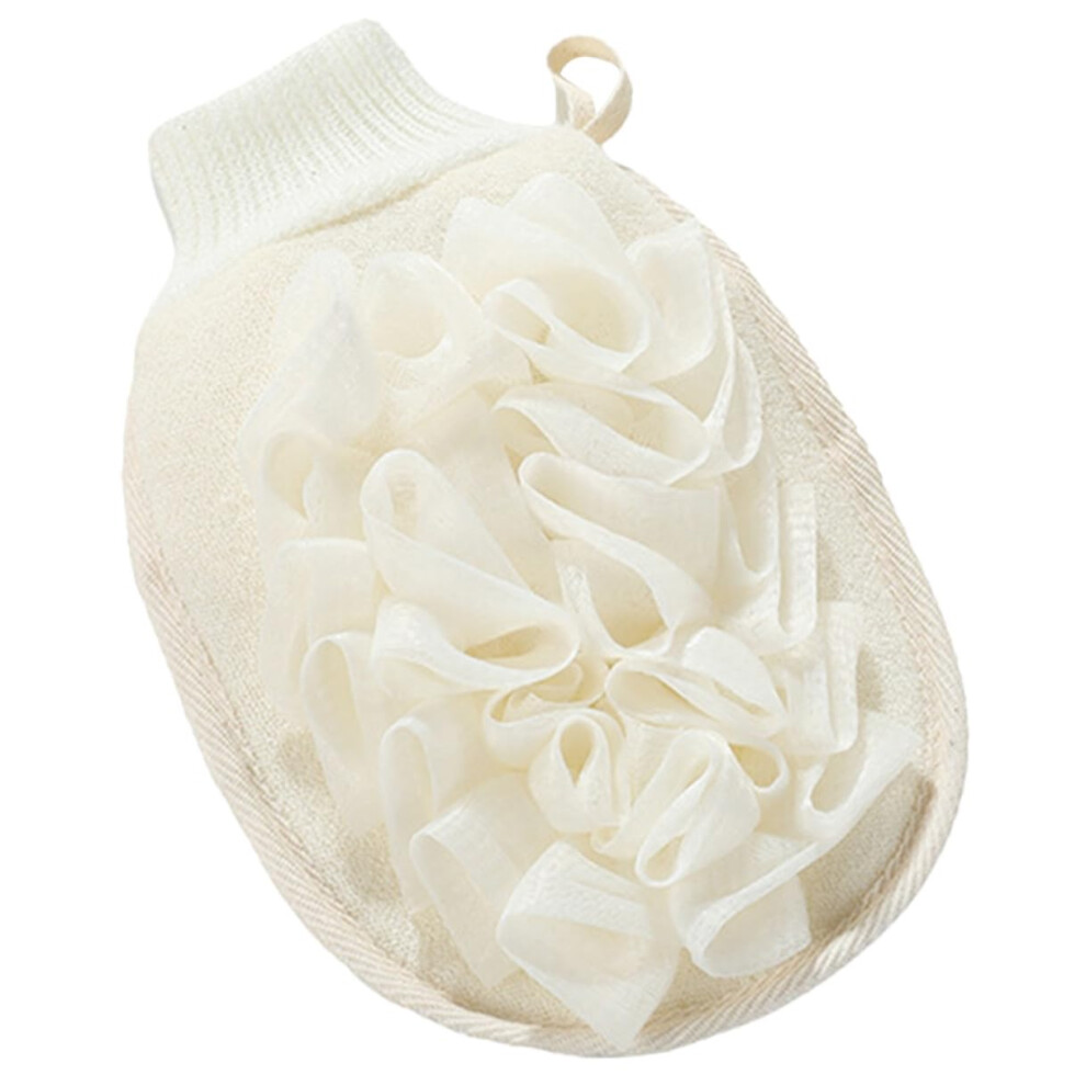 Exfoliating Bath Mitt DualSided Flax Body Scrubber Glove with Back Cleansing Design for Shower