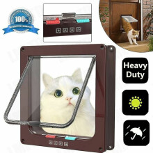 M Brown Cat Door, Plastic Weatherproof Pet Door 4-Way Locking Quiet Magnetic Closure, Suitable for Dog Cat Easy Installation on Door Panel Wall (7.4 x