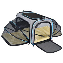 Pet Travel Companion, Soft-Sided Portable Expandable Cat Carriers, Airline Approved Foldable with Two Extension for Comfortable Space, Gray