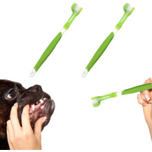 Zahnpflege für Haustiere, Dreifachkopf-Design, weiche Borsten, ergonomischer Griff, rutschfester Griff, Hundezahnbürste für die Mundhygiene,