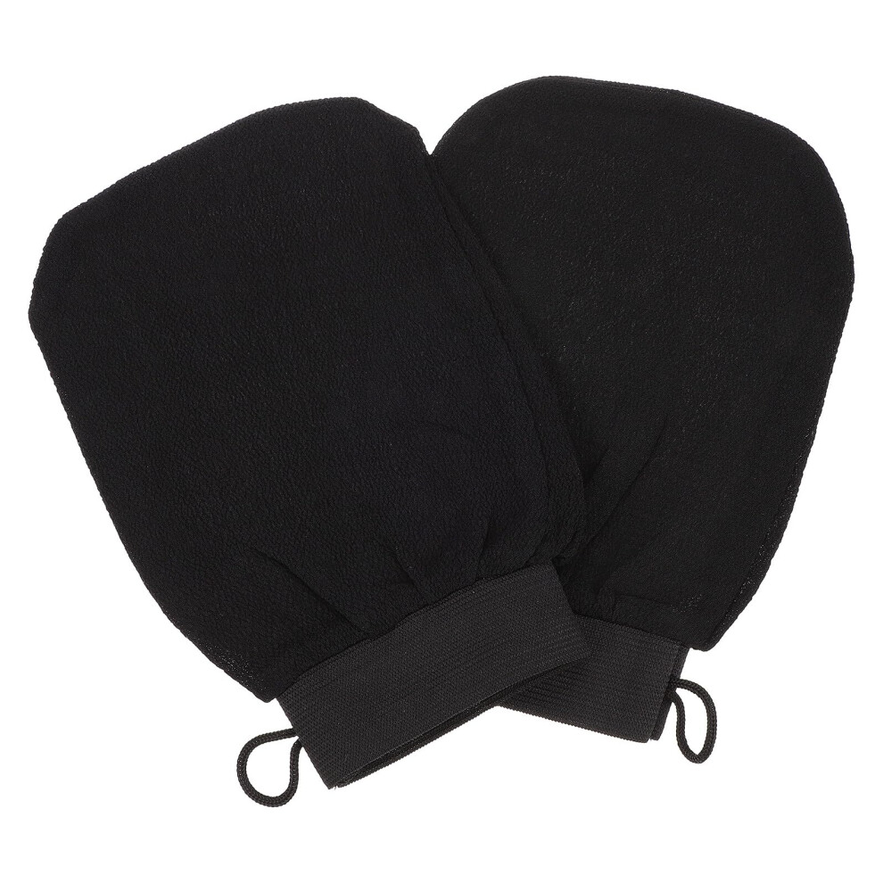 Black Exfoliating Bath Gloves For Body Dead Skin Removal With Gentle Massage Texture Rayon Shower Mitts 2Pcs