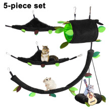 Creatief junglethema, 5-delige set met accessoires voor een hangende kooi, een hangmat voor kleine dieren en een pluche comfortkussen.