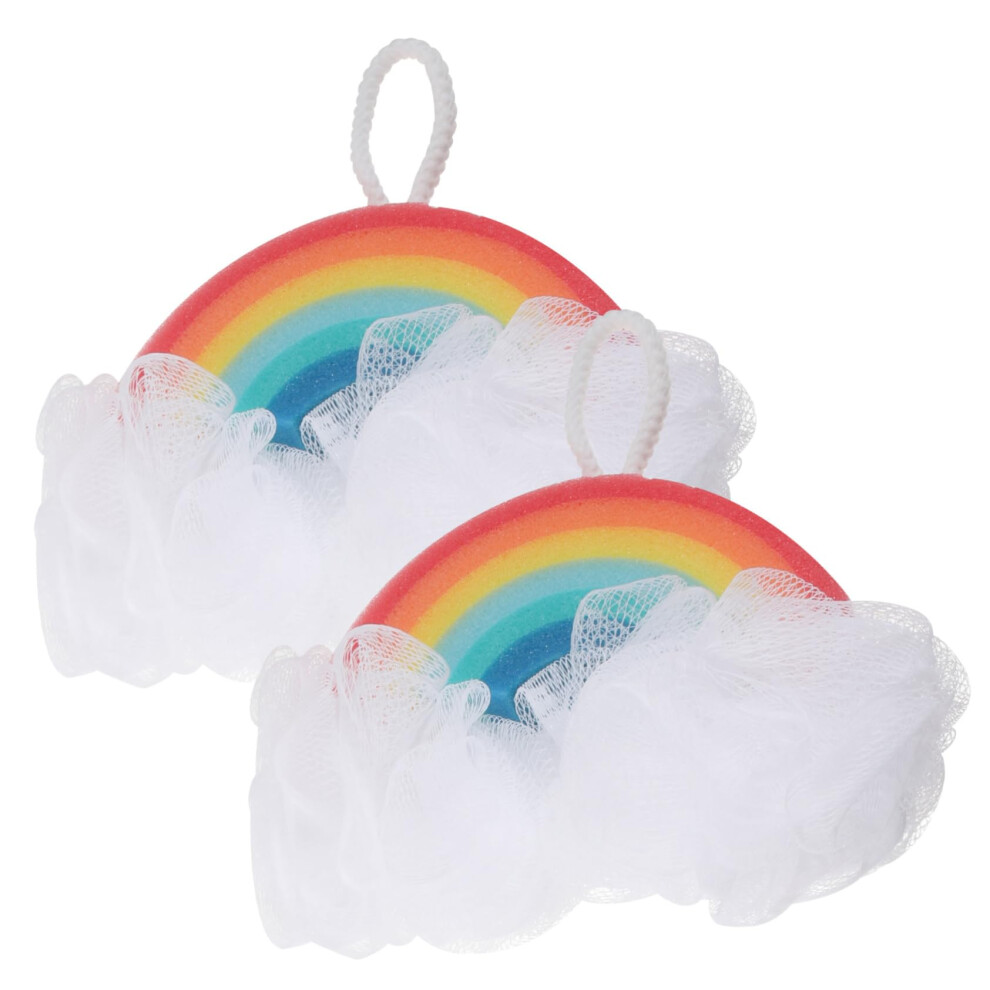2pcs Rainbow Bath Sponge for Kids Gentle Skin Exfoliation and Rich Foam Shower Loofah