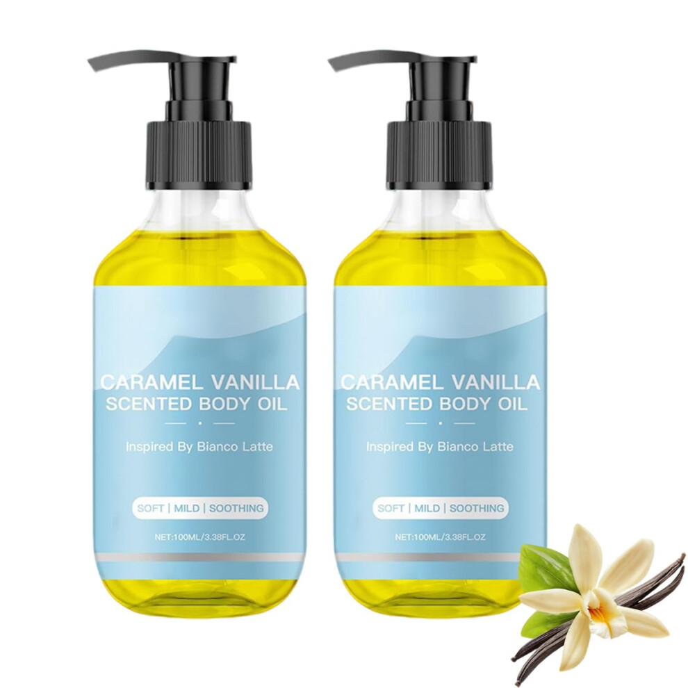 Caramel Vanilla Scented Body Oil 2pcs, Deep Hydration Fast Absorbing Moisturizing Oil for Women