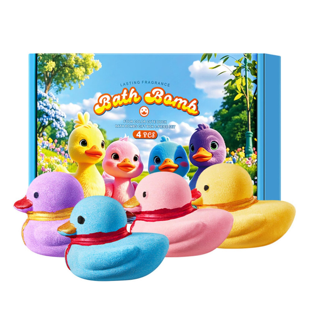 Blue Bath Bombs Set With Floral Relaxing Aroma, Duck Shape, Moisturizing Soak, Gift For Women