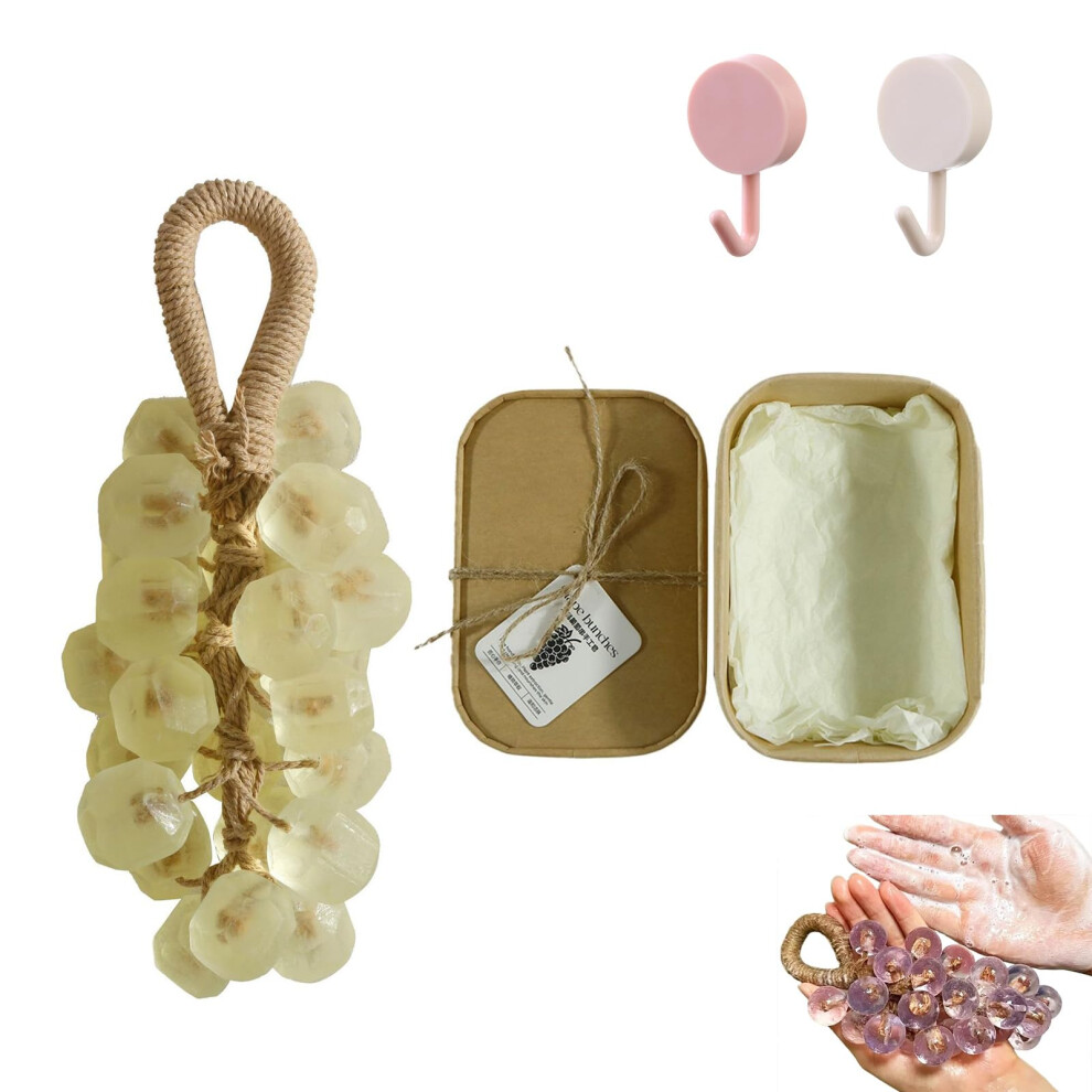 Beige Handmade Grape Soap On A Rope With Longlasting Scent, Gift Boxed For Shower And Hand Washing
