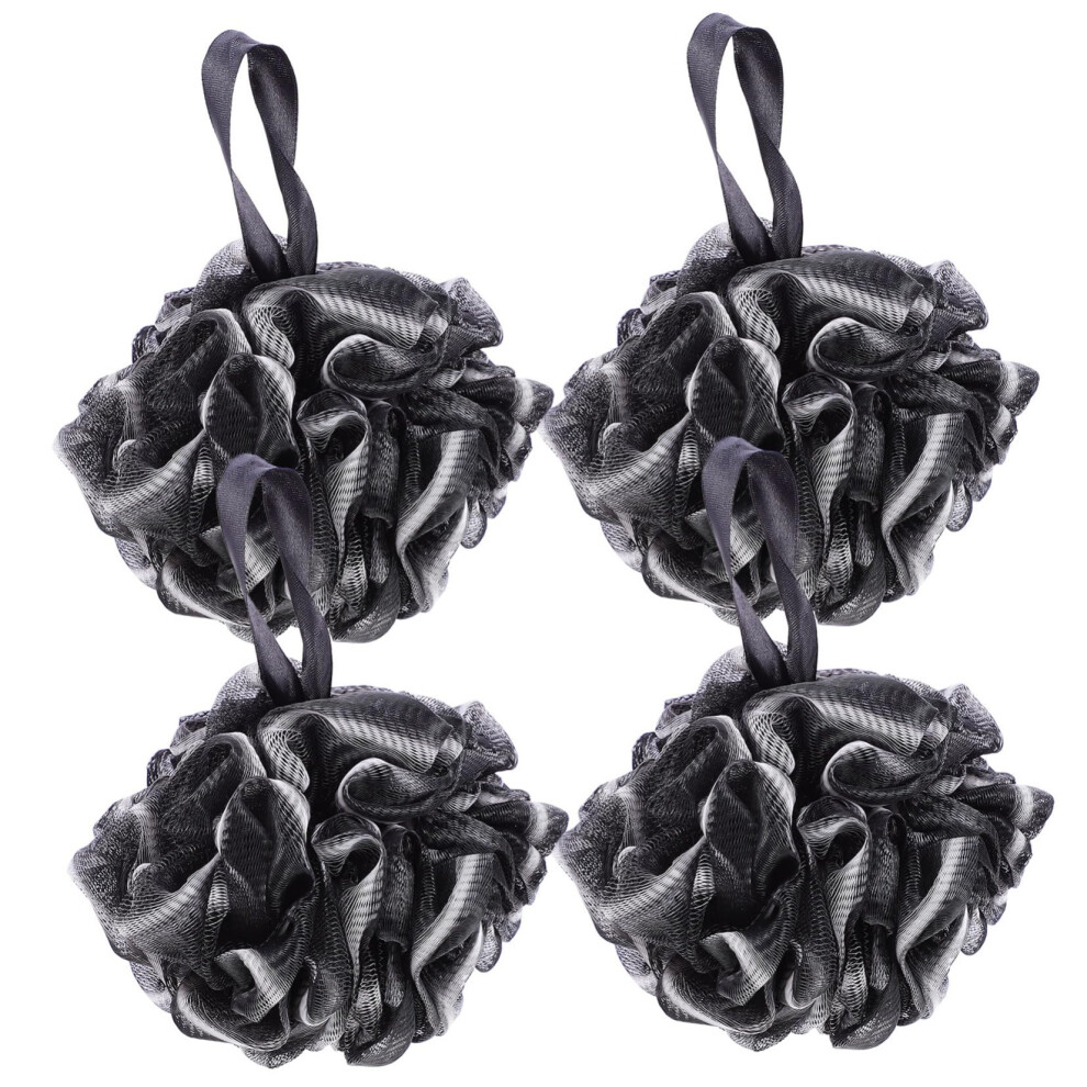 Black Mesh Shower Loofah Set with Rope, Bamboo Charcoal Bath Sponge for Gentle Exfoliation
