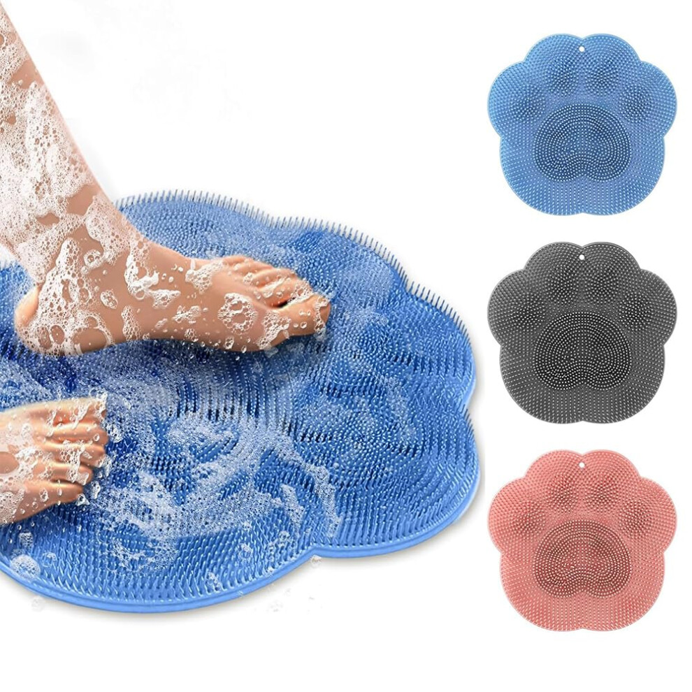 Pink/Blue 2Pcs Shower Foot Scrubber With Suction Cups, Silicone Mat For Cleaning, Exfoliation And Massage
