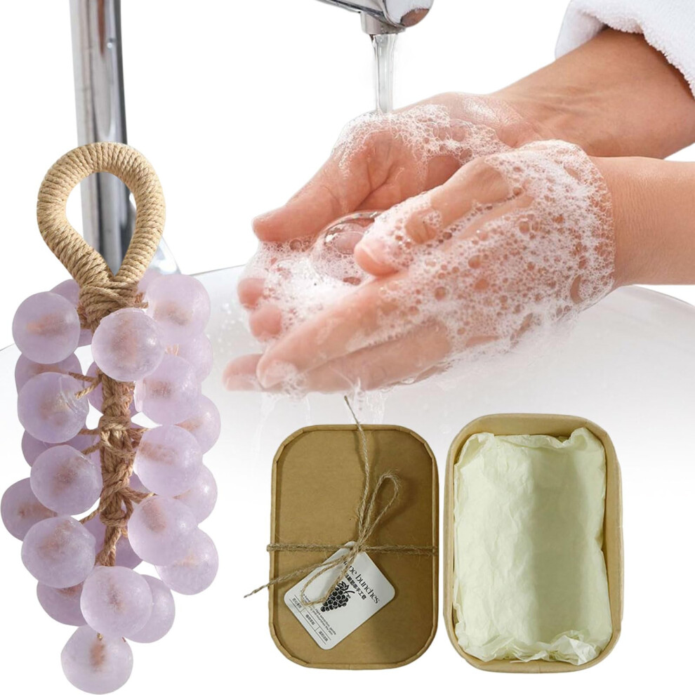 Handmade Grape Soap on a Rope Decorative Crystal Bar with Fresh Scent for Bath and Hand Wash