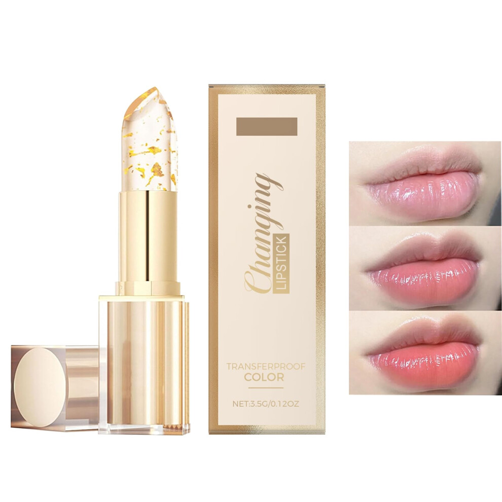 Gold Crystal Color Changing Lipstick with Clear PH Lip Gloss, Long Lasting Moisturizing Shine (1 pcs)