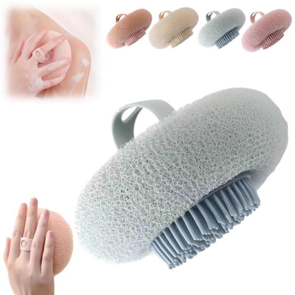 2in1 Exfoliating Bath Sponge with Silicone Brush and NonSlip Handle for Shower
