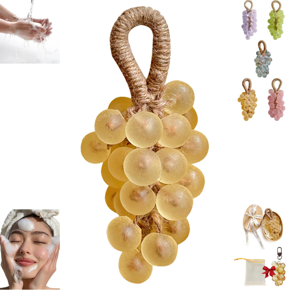 Handmade Grape Soap on a Rope with Refreshing Lemon Scent, Yellow Decorative Bar for Shower Gift
