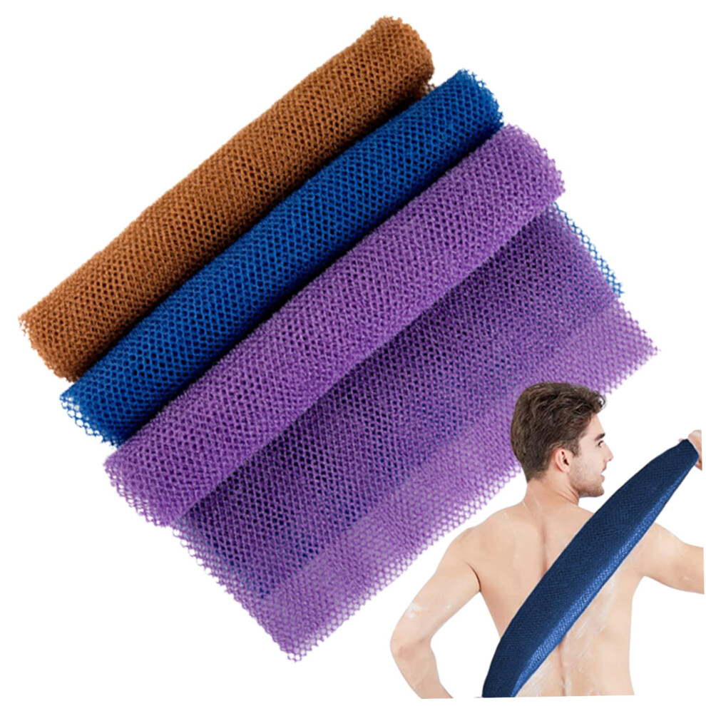 African Exfoliating Net Sponge 3 Pack Extra Long Nylon Bath Scrub Towel for Deep Body Cleansing