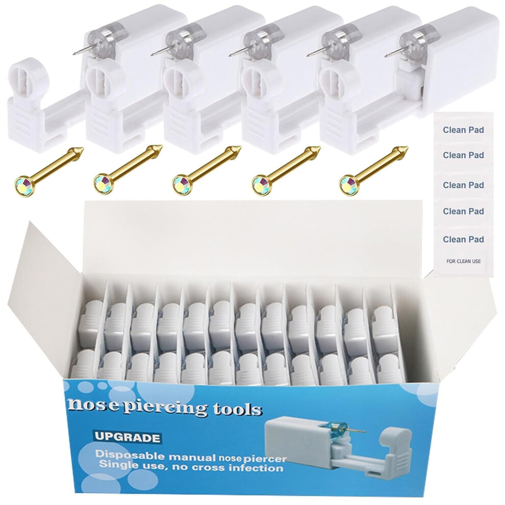 Gold Nose Piercing Gun Kit With Preloaded Studs, Singleuse Sterile Self Nose Piercing For Cartilage