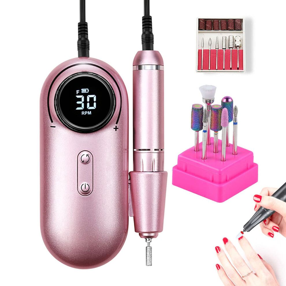 Pink Cordless Electric Nail Drill 35000 Rpm Professional Rechargeable Kit For Manicure Pedicure