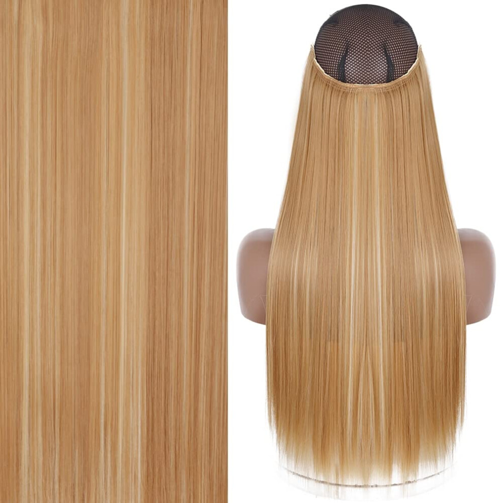 Unisex Black Hair Extensions With 22 Inch Clip In Bangs, Invisible Wire Halo, Straight Synthetic Blonde