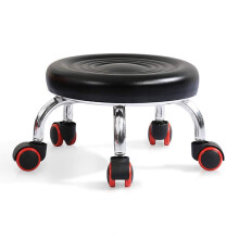 Black Rolling Footrest Stool with Casters, Thick Padded Seat, 360 Swivel, 120kg Capacity