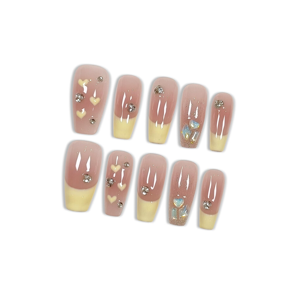 Long Coffin Press On Nails with Butterfly Design, Reusable Gel Coffin Shape False Nails for Women