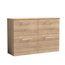Balterley Level Modern Bathroom 4 Drawer Floor Standing Vanity Unit with Worktop & Handles, Bleached Oak, 1205 mm