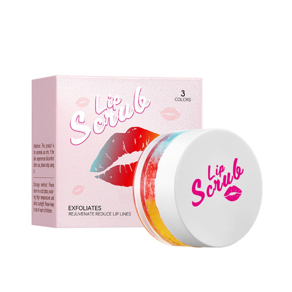 Blue/Red/Yellow Vegan Tricolor Lip Scrub With Jojoba Oil And Shea Butter For Gentle Exfoliating Lip Care