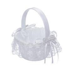 Light Weight White Flowers Basket Rhinestones Bowknot Pattern Embellished Flower Basket For Party Decorations