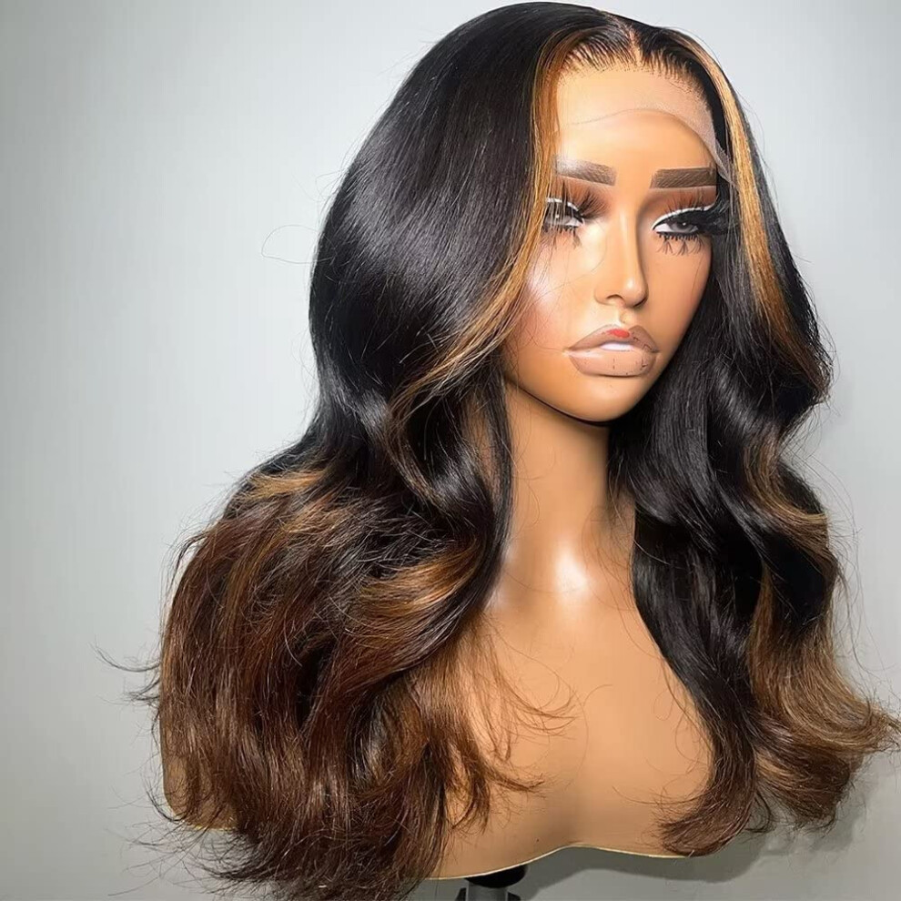 Unisex Brown Hd Transparent Lace Front Human Hair Wig Highlight Body Wave Glueless Brazilian Remy 150% Density