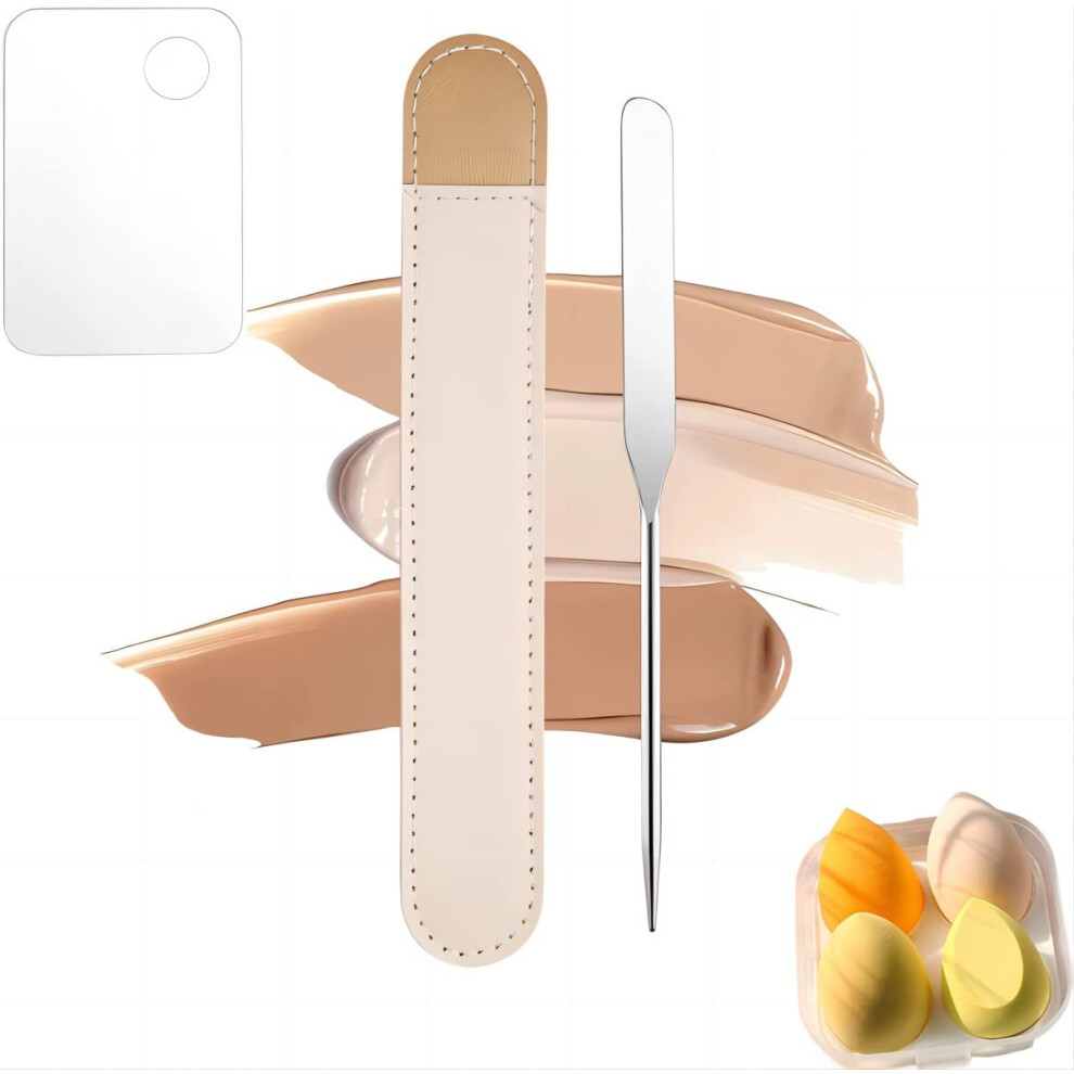 Makeup Spatula and Palette Set Stainless Steel DualEnd Foundation Mixing Tool for Precise Blending