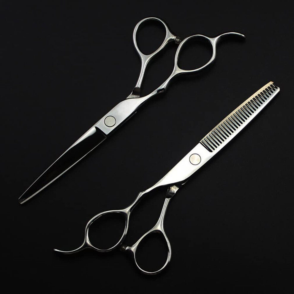 Silver Professional Hair Cutting Scissors Set Lefthand Japan 440C 5.5 Inch Barber And Thinning Shears