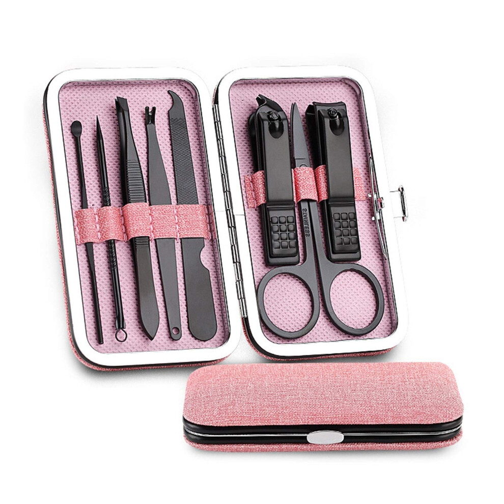 Manicure Pedicure Set Pink Stainless Steel Nail Clipper Kit with Compact Travel Case