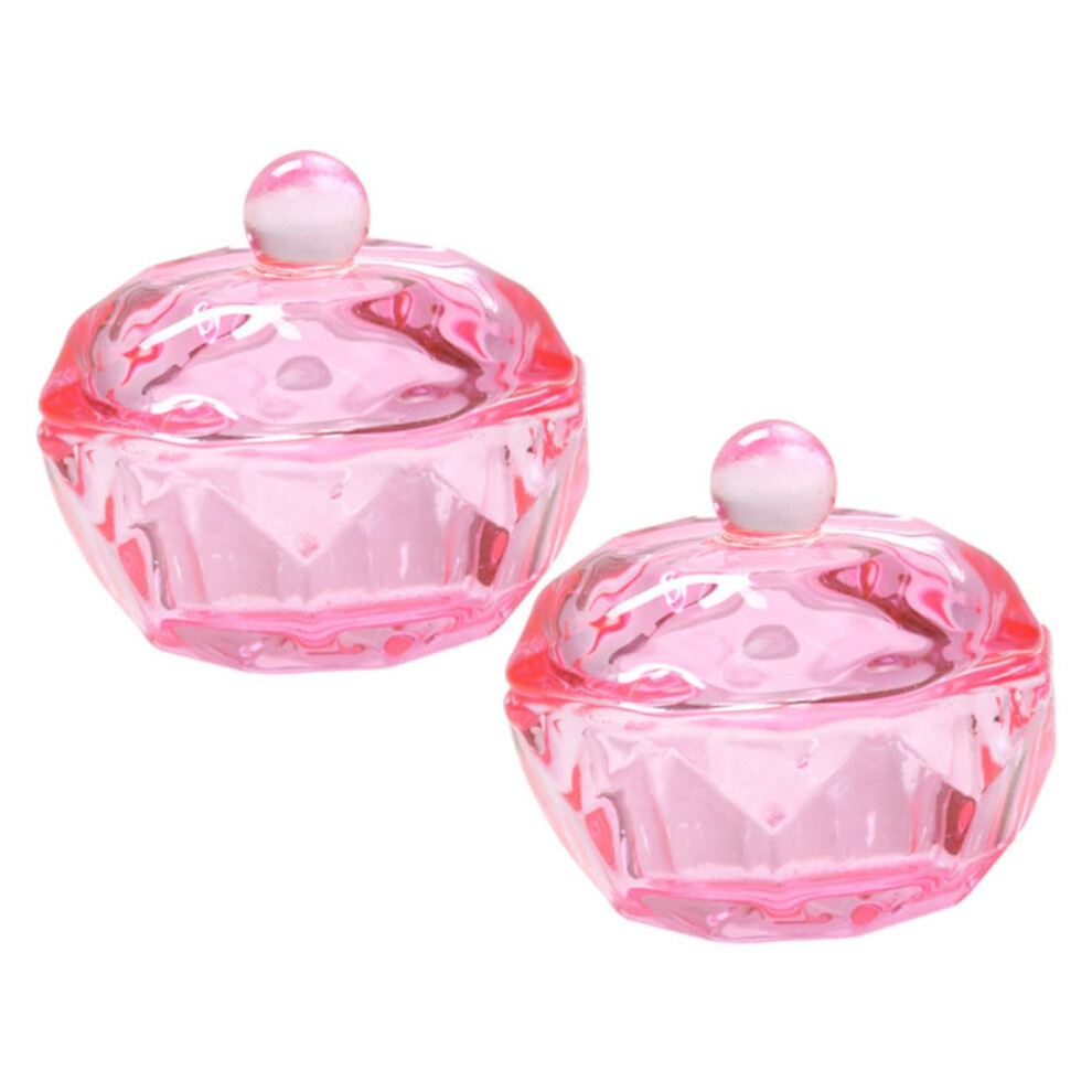 Pink 2Pcs Crystal Glass Dappen Dish With Lid For Acrylic Nails Manicure Liquid Holder
