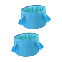 2Pcs Portable Folding Bucket with Handle Collapsible Wash Basin for Camping Hiking Travel Blue