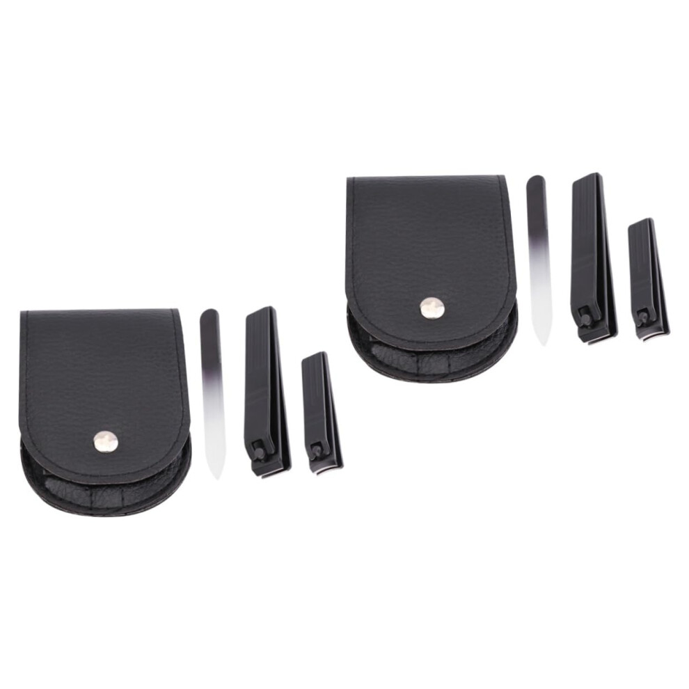 Black Stainless Steel Nail Clippers Set 6Pcs Ergonomic Grip With File For Manicure Pedicure Travel