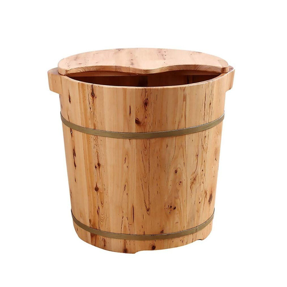 Brown Handmade Cypress Wooden Foot Spa Tub With Heat Retention Cover For Relaxing Home Soak