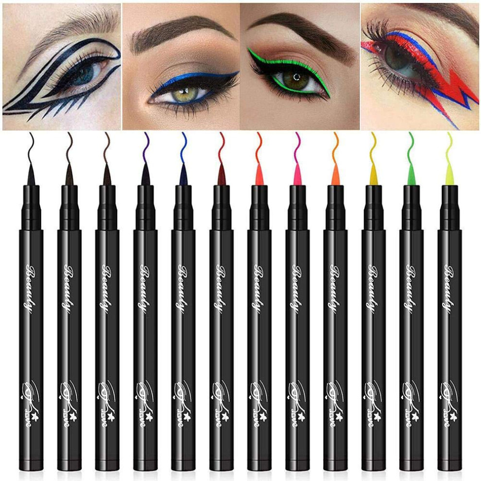 12 Colors Matte Liquid Eyeliner Set Waterproof Smudgeproof Neon Rainbow Colored Eyeliner Pens