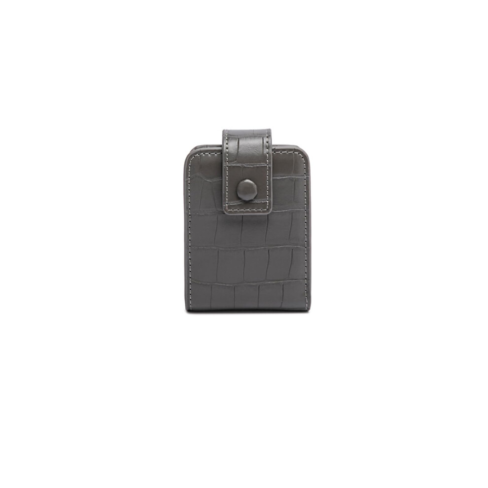 Grey Lipstick Case With Builtin Mirror Pu Leather Travel Holder For Makeup Essentials