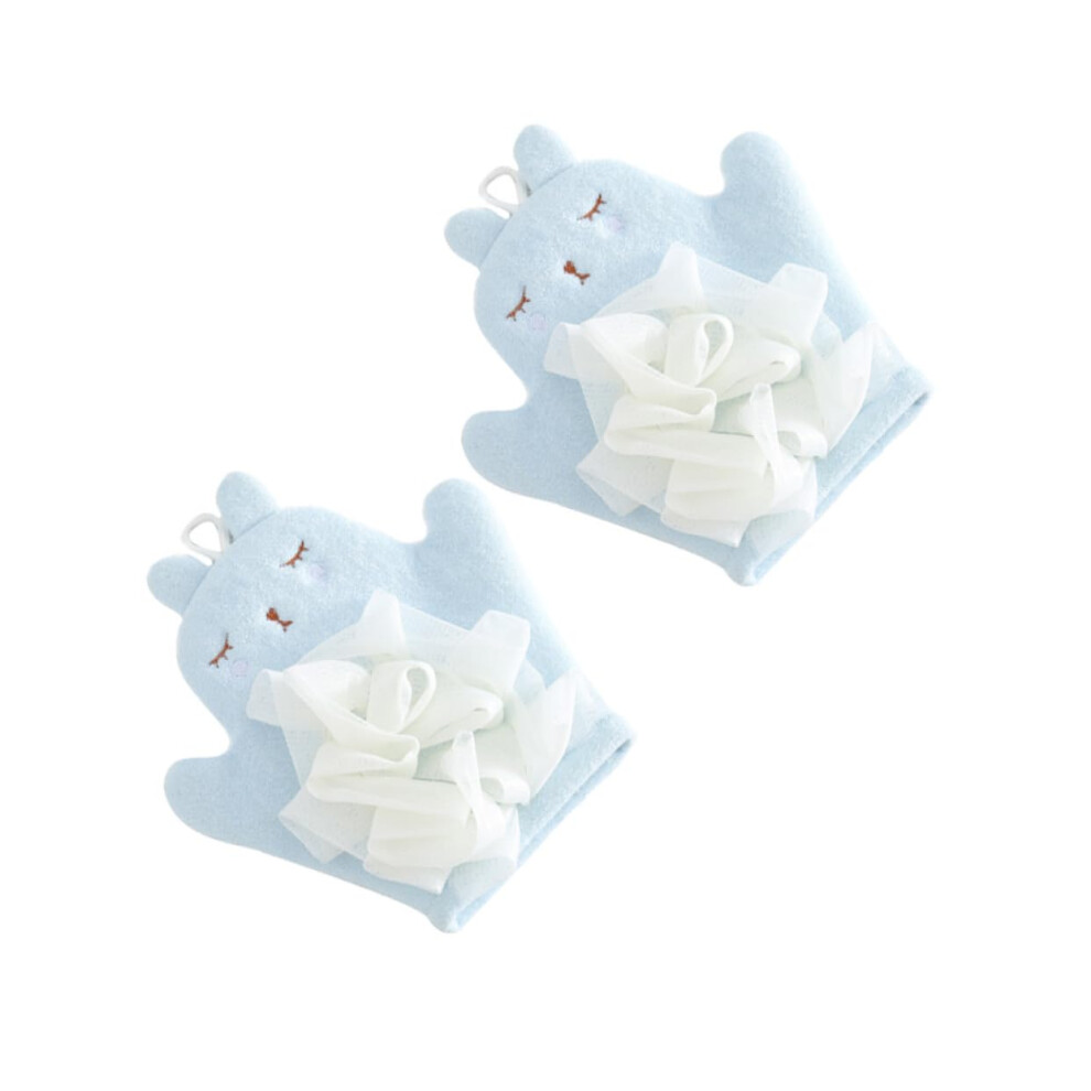 Blue 2Pcs Doublesided Exfoliating Bath Gloves Soft Loofah Quickdry For Gentle Skin Massage