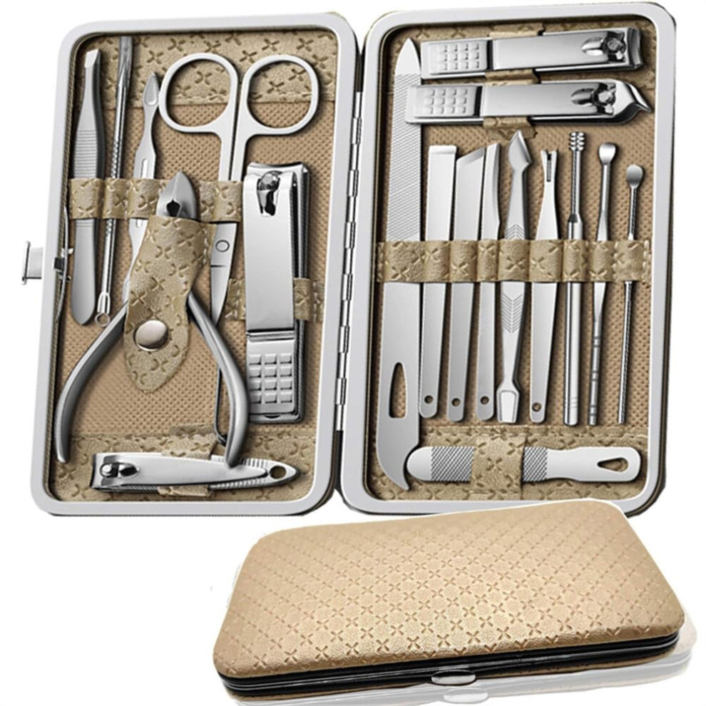 Manicure Set 19Piece Stainless Steel Pedicure Kit with Nail Clippers Travel Case Gold GiftReady