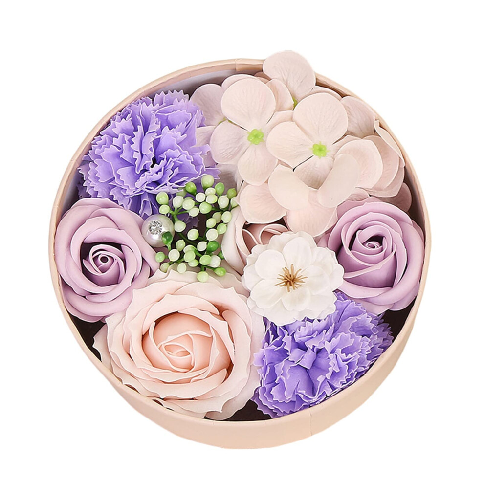 Purple Soap Flowers Gift Box With Essential Oils Rose Petal Bath Soap Set For Valentine's Day