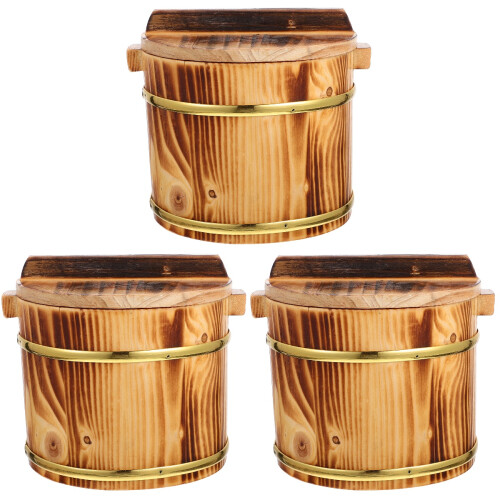 3Sets Practical Wooden Rice Serving Bucket Sushi Mixing Display Bowl 1