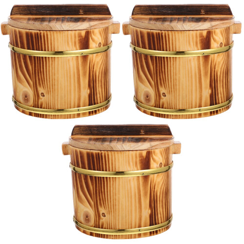 3Sets Practical Wooden Rice Serving Bucket Sushi Mixing Display Bowl 2