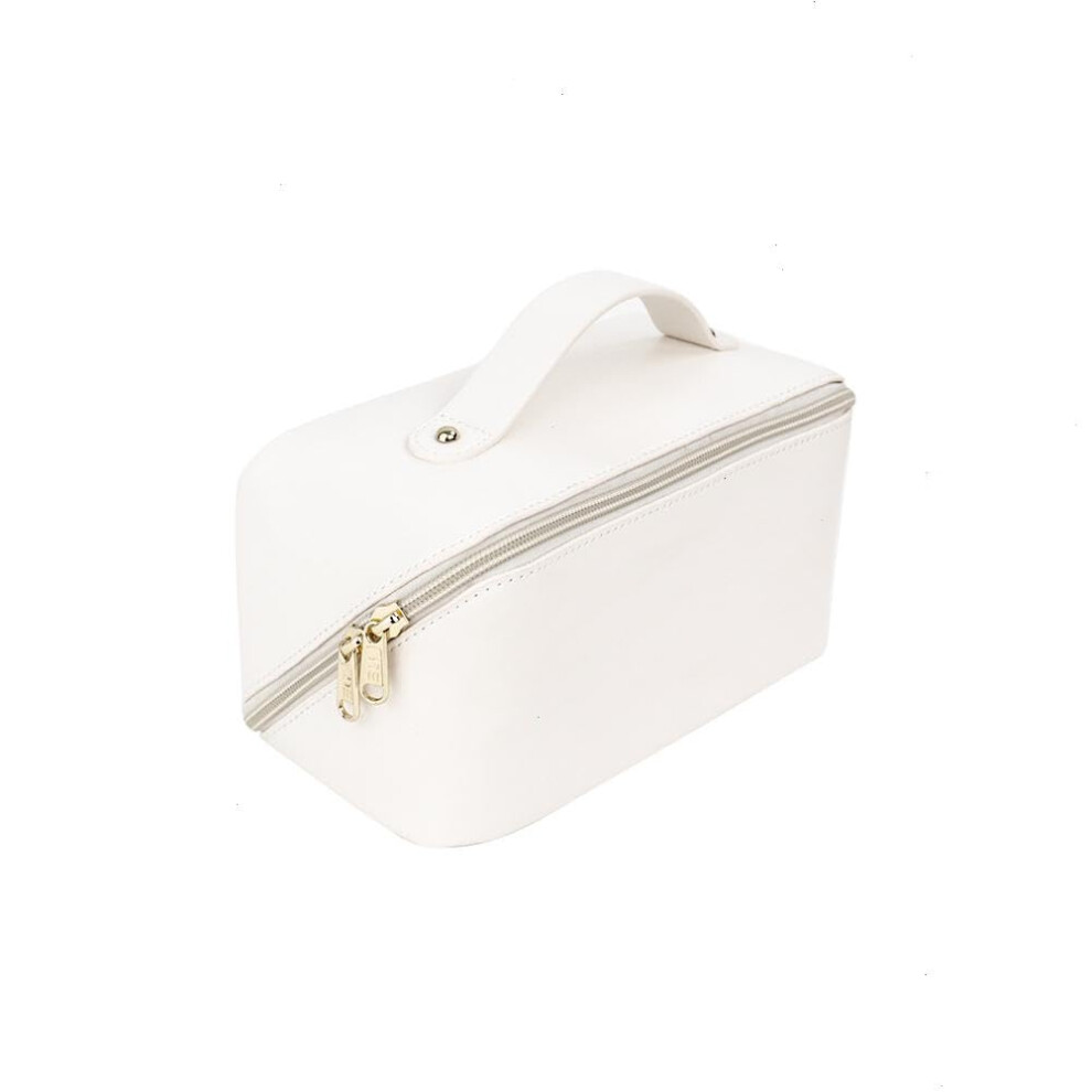 White Travel Makeup Bag Waterproof Pu Leather Large Capacity Cosmetic Organizer With Wide Opening
