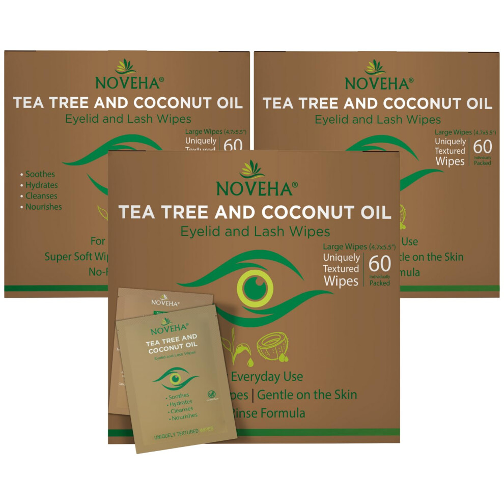 180pcs Tea Tree and Coconut Oil Eyelid Wipes for Blepharitis and Demodex â Extra Large, Individually Wrapped