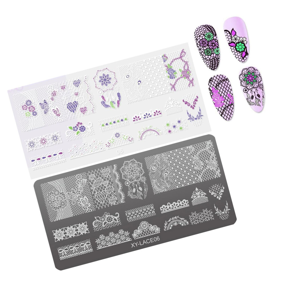 Nail Stamping Plate for Floral French Tip Art with Hollow Lines LACE06 Stainless Steel Template