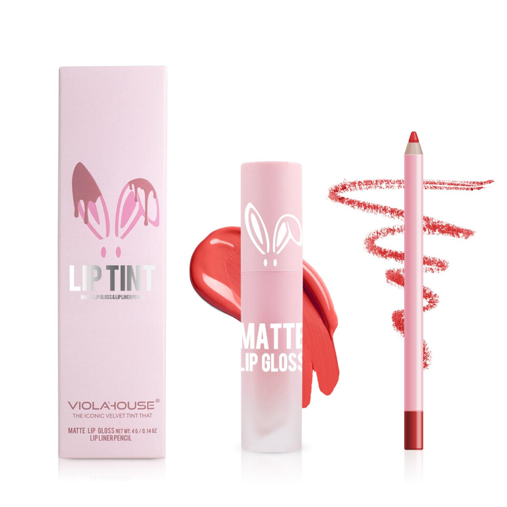 Matte Liquid Lipstick and Lip Liner Set Waterproof Longwear Smudgeproof Nude Full Coverage