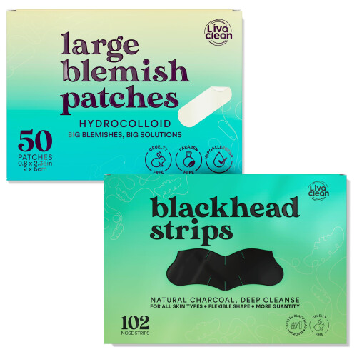 Hydrocolloid Acne Patches and Blackhead Remover Strips Value Pack for Face Nose Large Coverage