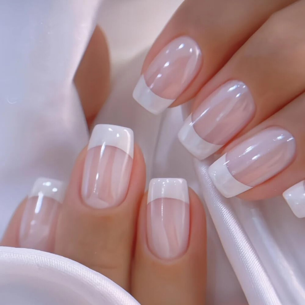 Reusable French Tip Press On Nails Kit, Medium Acrylic False Nails for SalonQuality Wear