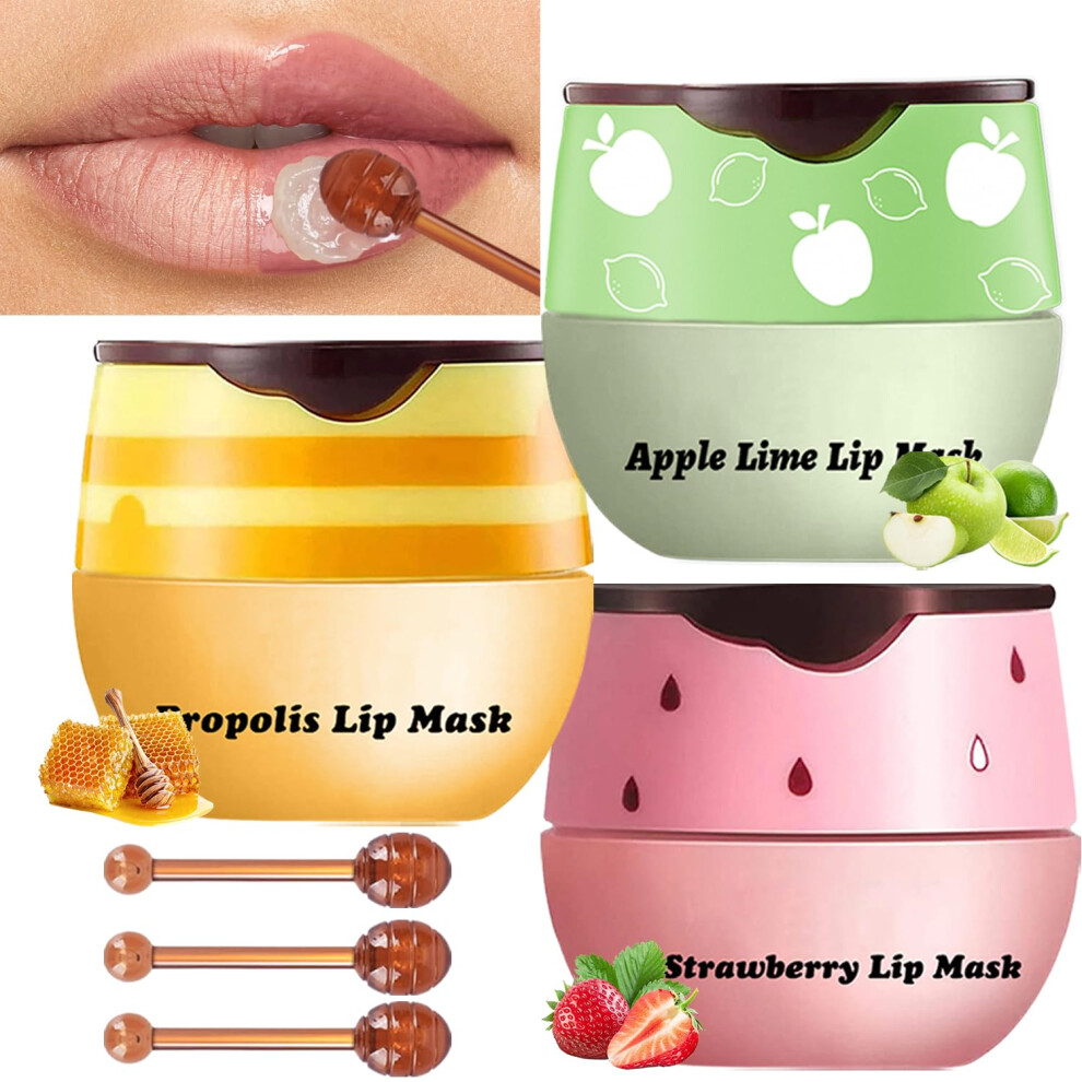 Lip Sleeping Mask Set with Honey Propolis, Overnight Hydration and  for Dry Chapped Lips