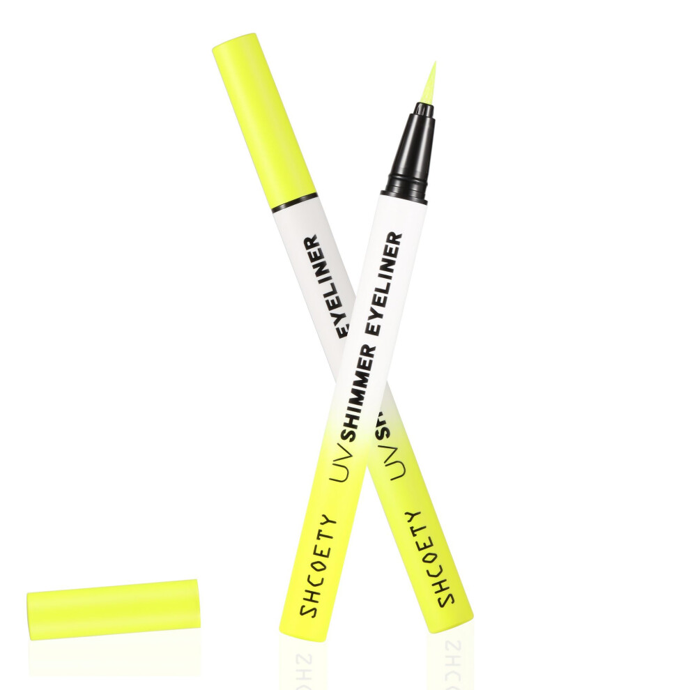 Yellow Waterproof Neon Liquid Eyeliner With Uv Glow Shimmer, Long Lasting Glitter Eye Makeup
