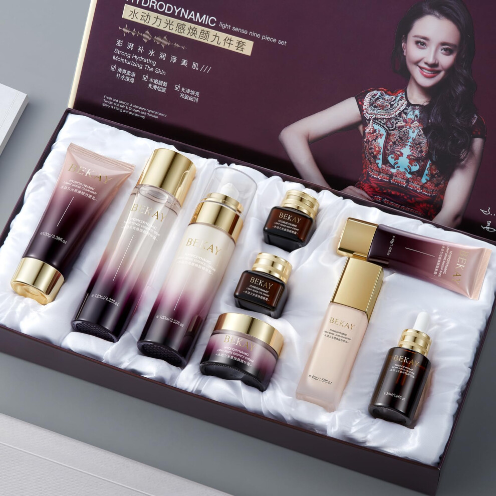 Hydrating Skincare Set with Deep Hydration and Light Rejuvenation, 9Piece AntiAging Kit