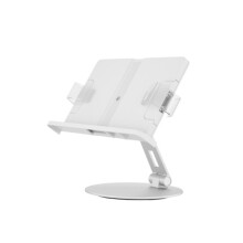Adjustable Rotating Cookbook Stand with 360 Swivel Base, Hands Recipe Book Holder for Kitchen Counter, White 27cm